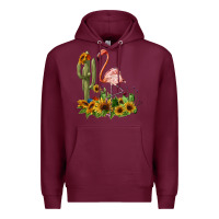 Burgundy flamingo with cactus and sunflowers Premium Hoodie - BarkalooDesign