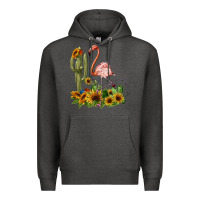 Charcoal Heather flamingo with cactus and sunflowers Premium Hoodie - BarkalooDesign