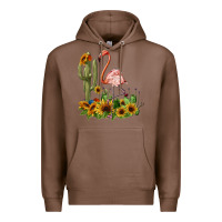 Chestnut flamingo with cactus and sunflowers Premium Hoodie - BarkalooDesign