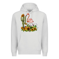 Dove Grey flamingo with cactus and sunflowers Premium Hoodie - BarkalooDesign