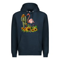 Navy flamingo with cactus and sunflowers Premium Hoodie - BarkalooDesign