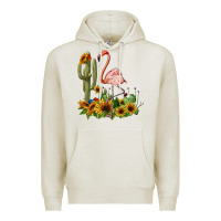 Oatmeal Heather flamingo with cactus and sunflowers Premium Hoodie - BarkalooDesign