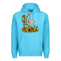 Ocean Blue flamingo with cactus and sunflowers Premium Hoodie - BarkalooDesign