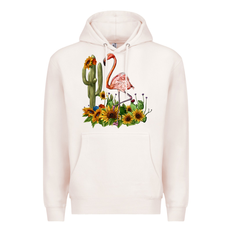 Flamingo With Cactus And Sunflowers Premium Hoodie by BarkalooDesign | Teevron