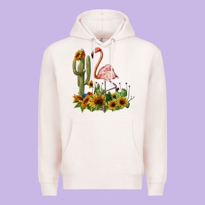 Flamingo With Cactus And Sunflowers Premium Hoodie Designed By Barkaloodesign