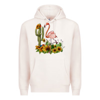 Pale Pink flamingo with cactus and sunflowers Premium Hoodie - BarkalooDesign