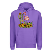 Purple flamingo with cactus and sunflowers Premium Hoodie - BarkalooDesign