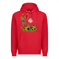 Red flamingo with cactus and sunflowers Premium Hoodie - BarkalooDesign