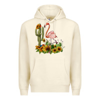 Sandshell flamingo with cactus and sunflowers Premium Hoodie - BarkalooDesign