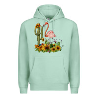 Seafoam flamingo with cactus and sunflowers Premium Hoodie - BarkalooDesign