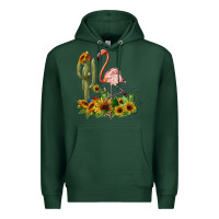 Sports Green flamingo with cactus and sunflowers Premium Hoodie - BarkalooDesign