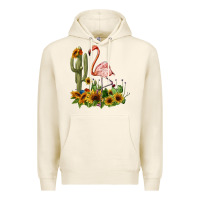 Tofu flamingo with cactus and sunflowers Premium Hoodie - BarkalooDesign