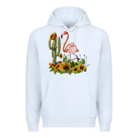 White flamingo with cactus and sunflowers Premium Hoodie - BarkalooDesign