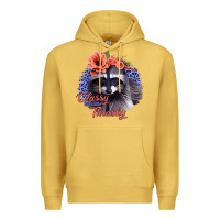 Antique Gold Classy But A Little Thrashy Racoon With Flowers Premium Hoodie - Jasminsmagicworld