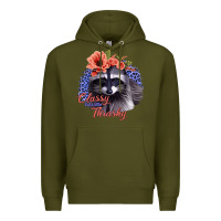 Army Green Classy But A Little Thrashy Racoon With Flowers Premium Hoodie - Jasminsmagicworld