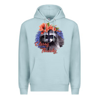 Blue Mist Classy But A Little Thrashy Racoon With Flowers Premium Hoodie - Jasminsmagicworld