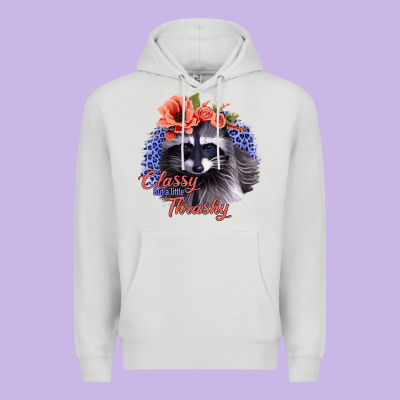 Classy But A Little Thrashy Racoon With Flowers Premium Hoodie Designed By Jasminsmagicworld
