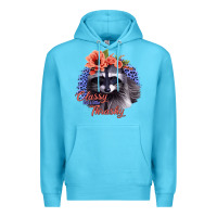 Ocean Blue Classy But A Little Thrashy Racoon With Flowers Premium Hoodie - Jasminsmagicworld