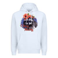 White Classy But A Little Thrashy Racoon With Flowers Premium Hoodie - Jasminsmagicworld