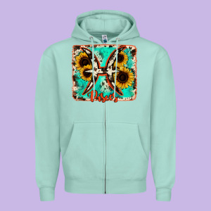 Pisces Turquoise Cowhide Zipper Hoodie Designed By Ranaportraitstore
