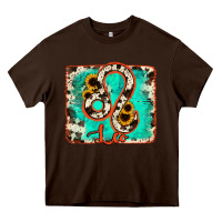 Chocolate Brown leo turquoise cowhide Heavy Core Tee - RanaPortraitStore
