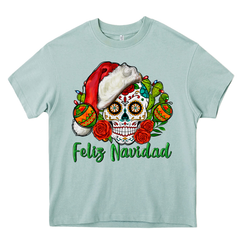 Feliz Navidad Skull Heavy Core Tee by BundleAndBundleShop | Teevron