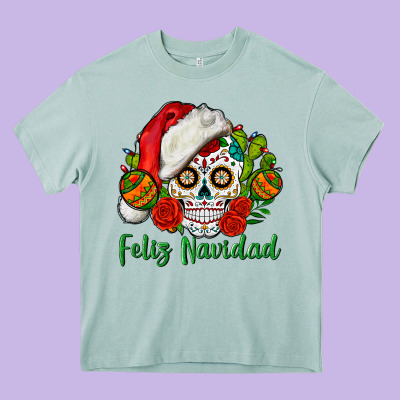 Feliz Navidad Skull Heavy Core Tee Designed By Bundleandbundleshop