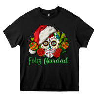 Black Feliz Navidad Skull Heavy Core Tee - BundleAndBundleShop