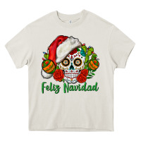 Cream Feliz Navidad Skull Heavy Core Tee - BundleAndBundleShop