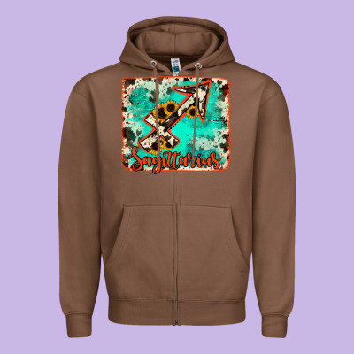 Sagittarius Turquoise Cowhide Zipper Hoodie Designed By Ranaportraitstore