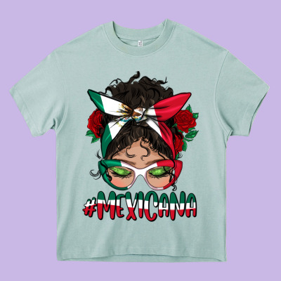 Mexicana Messy Bun Mama Heavy Core Tee Designed By Bundleandbundleshop