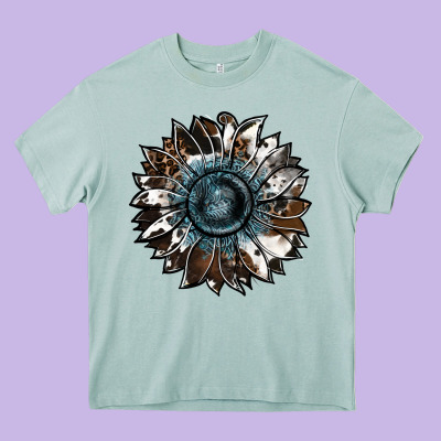 Cowhide Leopard And  Leather Sunflower Heavy Core Tee Designed By Ranaportraitstore