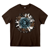 Chocolate Brown cowhide leopard and  leather sunflower Heavy Core Tee - RanaPortraitStore
