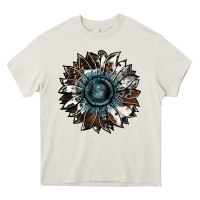 Cream cowhide leopard and  leather sunflower Heavy Core Tee - RanaPortraitStore