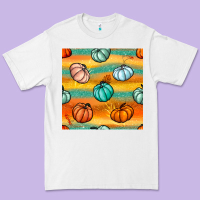 Pumpkin And Glitter Seamless Pattern Premium Tee Designed By Bundleandbundleshop