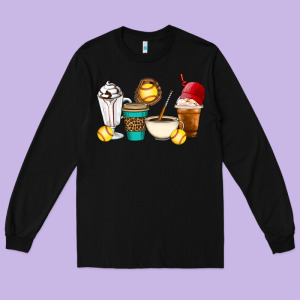 Softball Coffee Cups Long Sleeve Tee Designed By Artiststas
