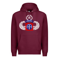 Burgundy 82nd Airborne Div Parachutist Wings and Patch - Distressed Premium Hoodie - baoMotion