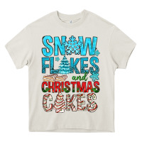 Cream Snow Flakes aAd Christmas Cakes Heavy Core Tee - BundleAndBundleShop