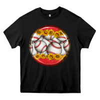 Black baseball with sunflower round earrings Heavy Core Tee - BundleAndBundleShop