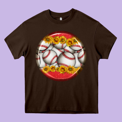 Baseball With Sunflower Round Earrings Heavy Core Tee Designed By Bundleandbundleshop