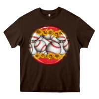 Chocolate Brown baseball with sunflower round earrings Heavy Core Tee - BundleAndBundleShop