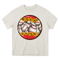 Cream baseball with sunflower round earrings Heavy Core Tee - BundleAndBundleShop