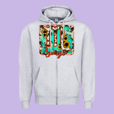 Scorpio Turquoise Cowhide Zipper Hoodie Designed By Ranaportraitstore