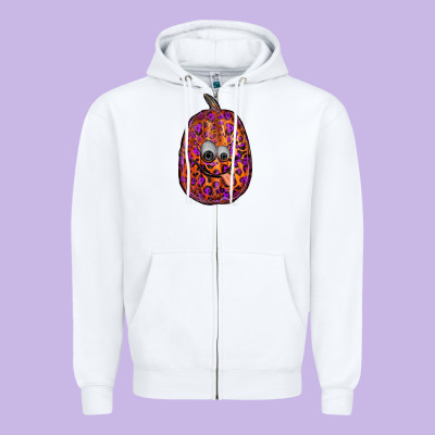 Watercolor Pumpkin Leopard Zipper Hoodie Designed By Ranaportraitstore