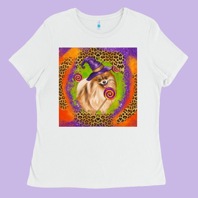 Halloween Pomeranian Dog Ladies Tee Designed By Lillyallendesigns