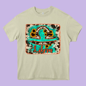 Libra Turquoise Cowhide Heavy Core Tee Designed By Ranaportraitstore