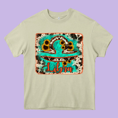 Libra Turquoise Cowhide Heavy Core Tee Designed By Ranaportraitstore
