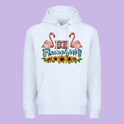 Be Flamezing Flamingo Premium Hoodie Designed By Barkaloodesign