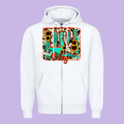 Virgo Turquoise Cowhide Zipper Hoodie Designed By Ranaportraitstore
