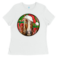 White Belgian Horse  Christmas Ladies Tee - LillyAllenDesigns